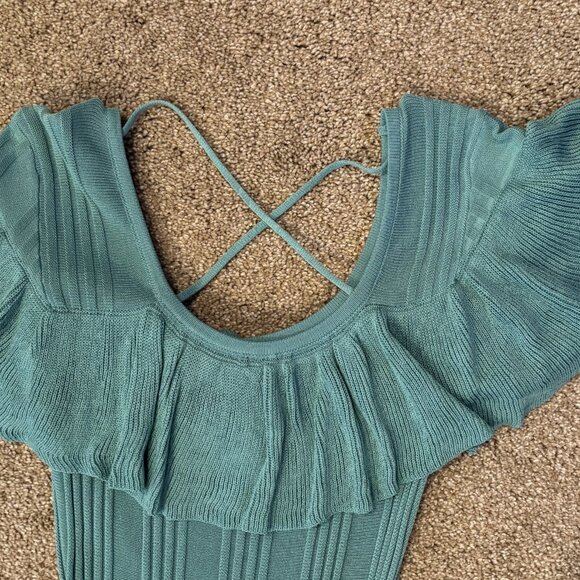 NWOT WOMEN’S SHEIN SHORT SLEEVE AQUA KNIT MAXI DRESS – SIZE XSMALL (2) - Picture 2 of 6